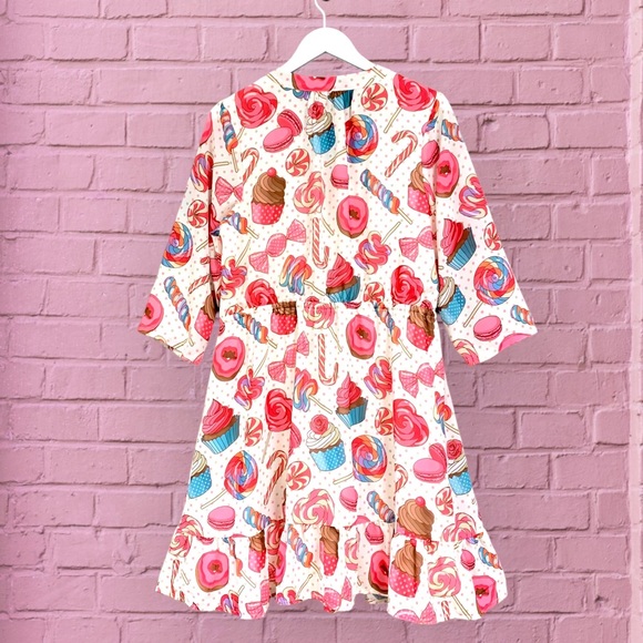 NWT Modcloth Candyland Chiffon Ruffled Hem Dress Sleeves Tie Waist Pink Blue 1X - Picture 10 of 14